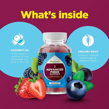 Advanced Fiber Gummies for Adults - Chicory Root Supplement with Prebiotic Support & Coconut Oil for Gut & Digestive Health - Soluble Digestion Capsules for Stomach Regulation & Immune Aid - 60 Ct