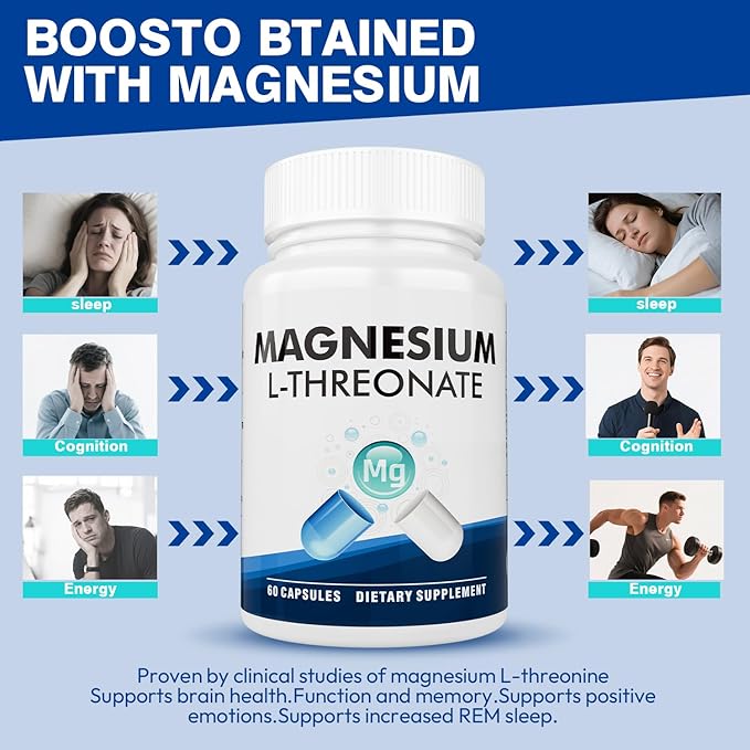 Magnesium L-Threonate Supplement, 59 Capsules, Liposomal Magnesium for Brain, Energy, and Heart Health, Supports Relaxation & Overall Daily Wellness Naturally