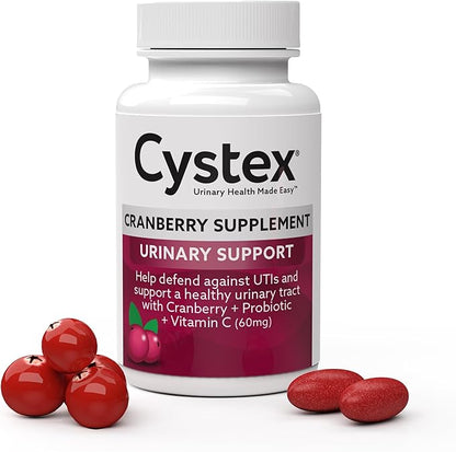 Cystex Cranberry Urinary Tract Health Supplement with Probiotics and Vitamin C, Cranberry Pills for Men & Women to Prevent UTIs, Sugar Free, 75 Caplets