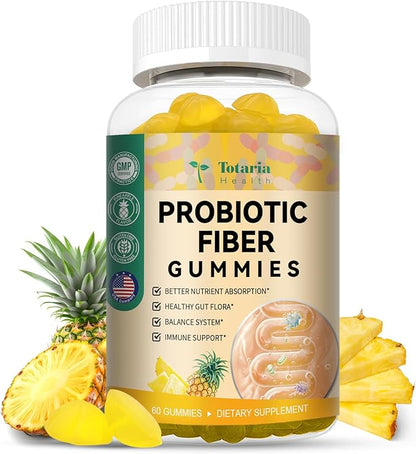 9-in-1 Probiotic Fiber Gummies for Adults Teens 16G Fiber per Serving, Psyllium Fiber Supplement with 5 Billion CFU Bacillus Coagulans, Inulin, ACV for Digestion Gut Immunity - 60 Gummies