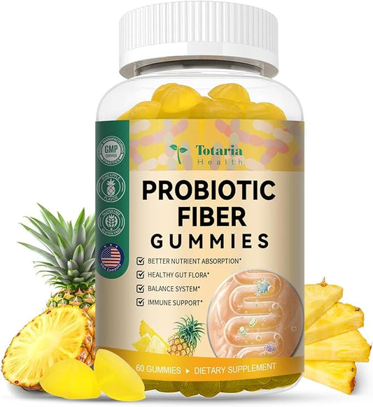 9-in-1 Probiotic Fiber Gummies for Adults Teens 16G Fiber per Serving, Psyllium Fiber Supplement with 5 Billion CFU Bacillus Coagulans, Inulin, ACV for Digestion Gut Immunity - 60 Gummies