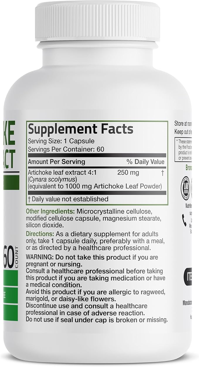 Bronson Artichoke Leaf Extra Strength Supports Healthy Digestion Healthy Liver Function, Non-GMO, 60 Vegetarian Capsules