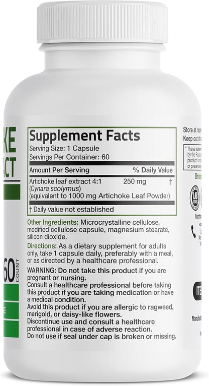 Bronson Artichoke Leaf Extra Strength Supports Healthy Digestion Healthy Liver Function, Non-GMO, 60 Vegetarian Capsules