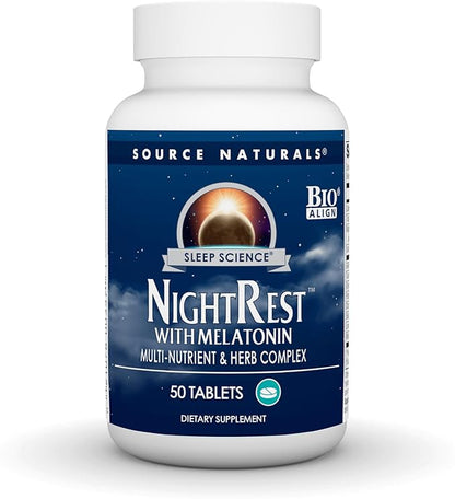 Source Naturals Sleep Science NightRest with Melatonin, Multi-Nutrient & Herb Complex* - 50 Tablets