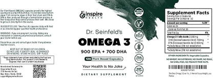 The Very Best Vegan Omega 3 Supplement - 120 Capsules - Algae Omega 3 Vegetarian Supplement - Plant Based Fish Oil Alternative - EPA DHA Supplement - Made in The USA - Heart Stress Relief Dr. Seinfeld