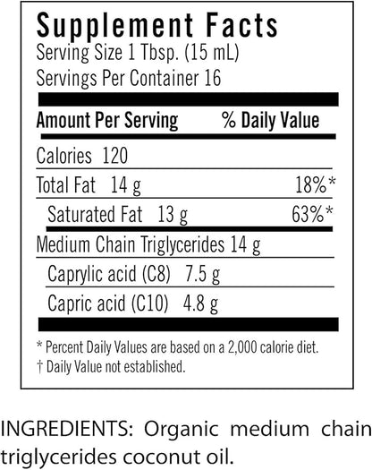 Flora - MCT Oil Certified Organic - Supports Muscle Energy & Brain Health - Contains C8 Caprylic Acid & C10 Capric Acid - Non-GMO, Gluten-Free, Vegan & Keto-Friendly - 17 fl. oz. Glass Bottle