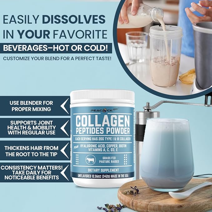 Multi Collagen Peptides Powder 12.06 oz - Unflavored Protein Powder, Hydrolyzed Collagen Peptides with Hyaluronic Acid, Copper, Biotin & Multivitamin for Nail, Skin, Hair & Gut Health