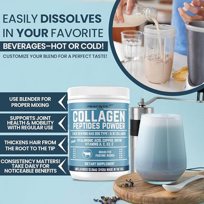 Multi Collagen Peptides Powder 12.06 oz - Unflavored Protein Powder, Hydrolyzed Collagen Peptides with Hyaluronic Acid, Copper, Biotin & Multivitamin for Nail, Skin, Hair & Gut Health