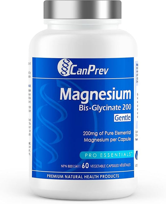 CanPrev Magnesium BisGlycinate 200mg Gentle 60 Veg Caps, 60-Day Supply, Chelated Magnesium Supplement for Bone & Muscle Support, Easy to Digest, Promote Relaxation & Comfort, Vegan, Non-GMO, No Sugar