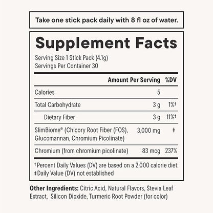 Daily Nouri FeelFull Prebiotic Fiber Drink Mix with Glucomannan & Chromium | for Natural Feeling of Fullness, Appetite & Cravings Support, Gut Microbiome & Metabolic Health | 30 Stick Packs