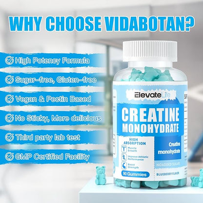 Creatine Monohydrate Gummies 5000mg for Men & Women, Chewables Creatine Monohydrate for Muscle Strength, Muscle Builder, Energy Boost, Pre-Workout Supplement-180 Blueberry Gummies