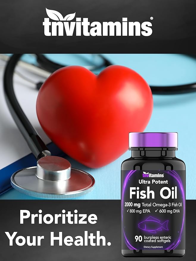 Burpless Omega-3 Fish Oil: 2000mg - 90 Softgels | 1400mg Total Omega-3 Fatty Acids (800mg EPA & 600mg DHA) | Enteric Coated Burpless Ultra Potent Fish Oil | Supports Heart Health