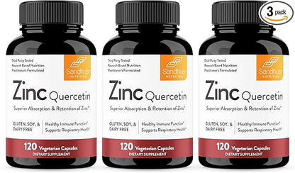 Sandhu’s Zinc Quercetin 120 Vegetarian Capsules (Pack of 3) – Zinc Supplements for Antioxidant Immune Support for Men and Women – Gluten, Soy, Dairy Free