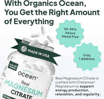 Real Magnesium Citrate - High Absorption Magnesium Supplement - Chelated Magnesium to Support Energy, Relaxation, and Regularity