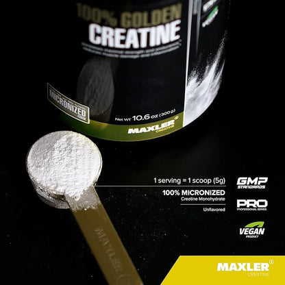 Maxler 100% Golden Creatine - Micronized Creatine Monohydrate Powder - Muscle Building Supplements - Pre/Post Workout Vegan Supplement - Gluten Free Unflavored Creatine Powder - 600 g