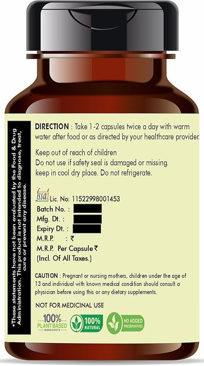 Arjuna Extract 500mg - 60 Vegetarian Capsules| |Terminalia Arjuna Tannis |All Natural | 100% Vegan | Gluten-Free | GMP Certified