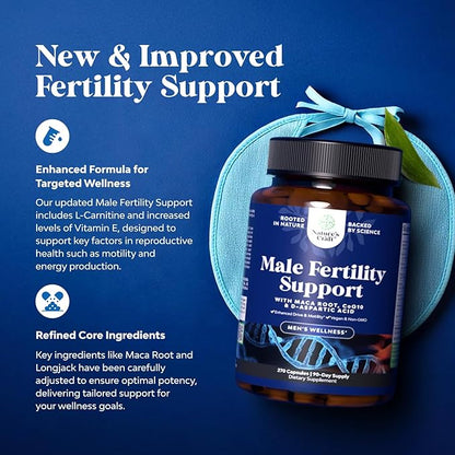 Pre Conception Male Fertility Supplement - Semen Volume Booster with CoQ10, Maca Root, Methyl Folate & D-Aspartic Acid - Mens Fertility Supplement for Sperm Motility - Conception for Him, 90 Days