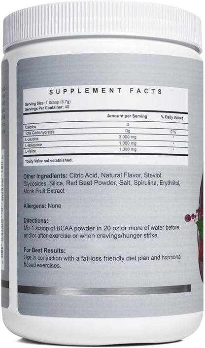 BCAA Pre Workout Powder for Moms | Naturally Sweetened with Stevia, Erythritol, & Monk Fruit to Help Build Energy Pre & Post Workout | 3:1:1 Ratio of Amino Acids | 40 Servings (Raspberry Lemonade)