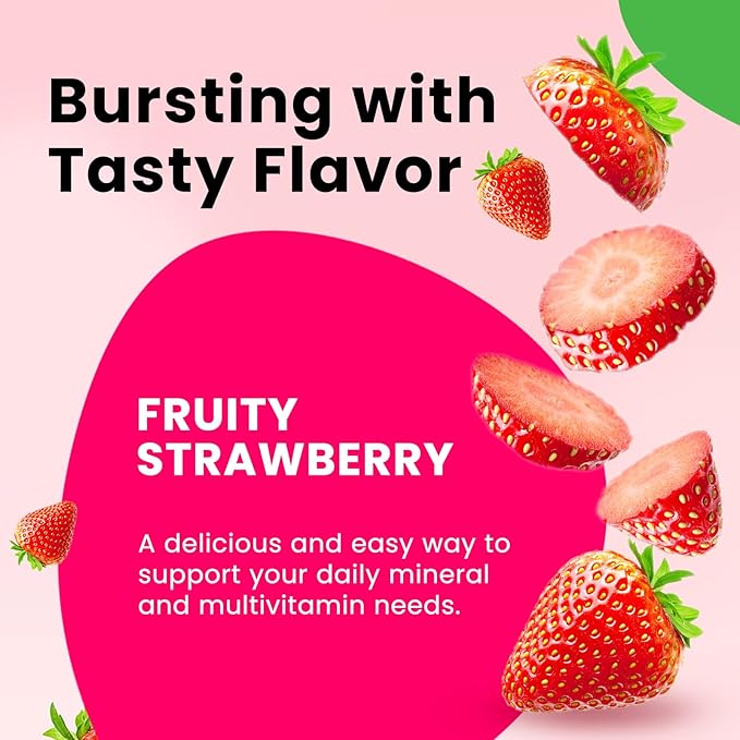 Iron Gummies with Multivitamin, Iron Supplement for Women & Men with Zinc, Vitamin B Complex & C, B12, Folate - Blood Builder & Energy Support for Adults & Kids - Strawberry Flavor, Vegan 60 Gummies