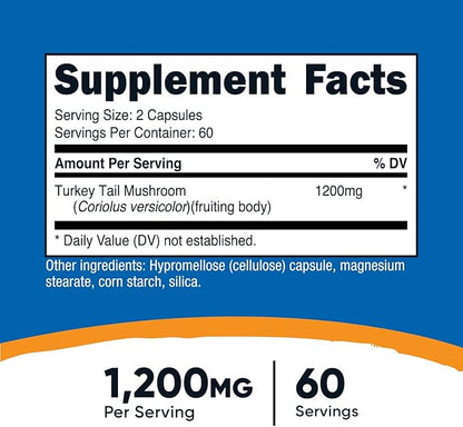 Nutricost Turkey Tail Mushroom Capsules 1200mg, 60 Servings (120 Capsules) - Gluten Free, Non-GMO, and Vegetarian Friendly