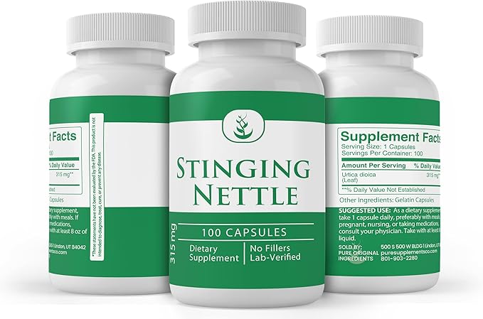 PURE ORIGINAL INGREDIENTS Stinging Nettle (100 Capsules) Leaf Always Pure, No Additives Or Fillers, Lab Verified