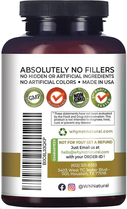 Why Not Natural 4-in-1 Organic Black Maca Root, Ashwagandha, Fenugreek, Panax Ginseng Capsules, Supplement for Men and Women