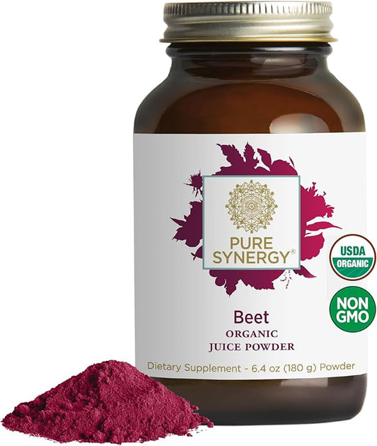 PURE SYNERGY Organic Beet Juice Powder | Pre-Workout Supplement | Organic Beet Root Juice Powder | for Healthy Circulation, Exercise, and Detoxification (6.4 oz.)