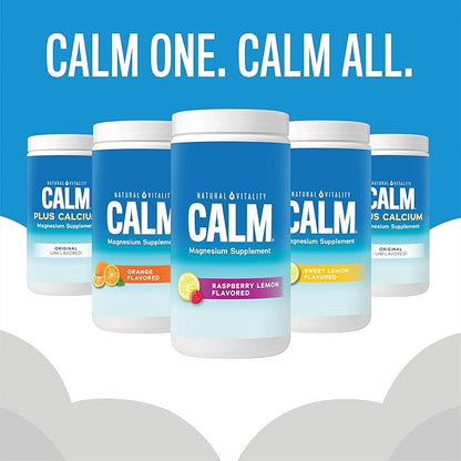 Natural Vitality CALM Magnesium Supplement Drink Mix Plus Calcium, Anti-Stress Drink Mix Powder, With Calcium, Vegetarian & Non-GMO, Raspberry Lemon, 8 oz