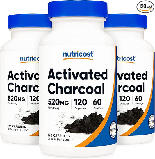 Nutricost Activated Charcoal 520mg, 120 Capsules - Premium Powder, Non-GMO & Gluten Free (3 Bottles)