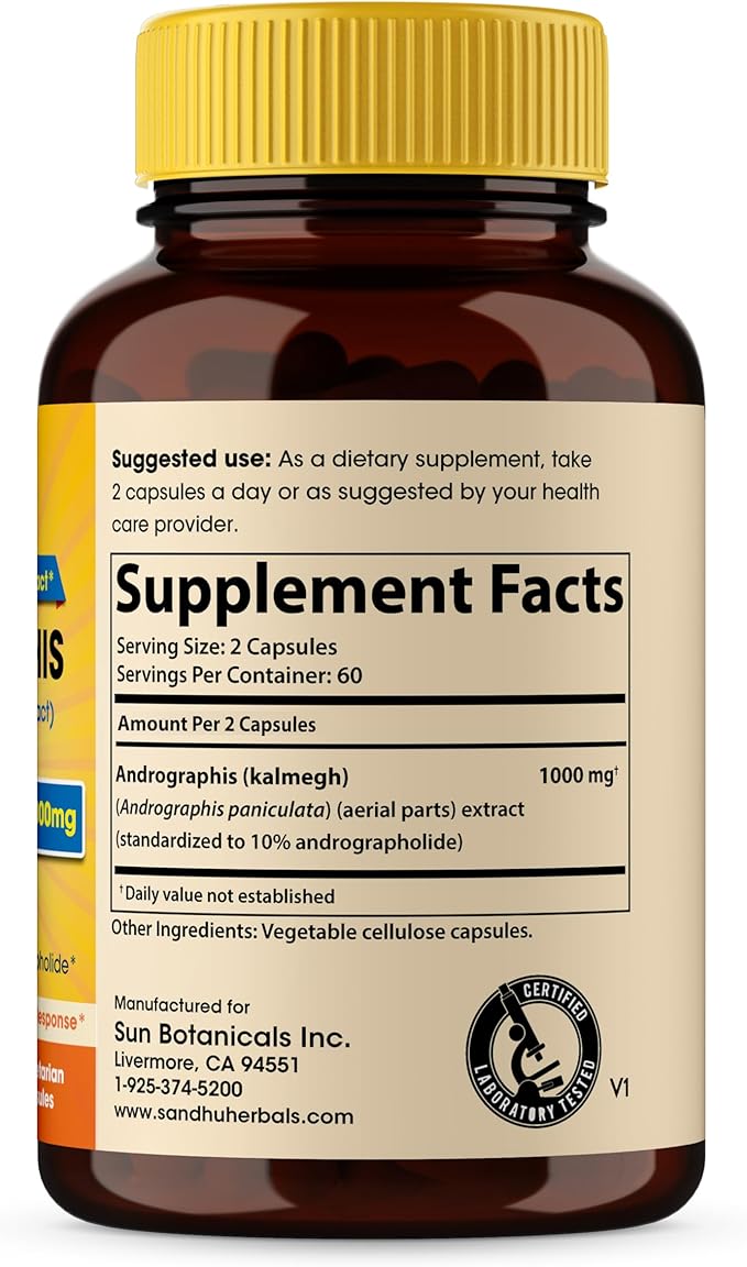 Sandhu Herbals Andrographis Paniculata Kalmegh for Immune and Liver Health Support| 120 Vegetarian Capsules, 2 Months Supply| Ayurvedic Herbal Vegetarian Supplement Complex