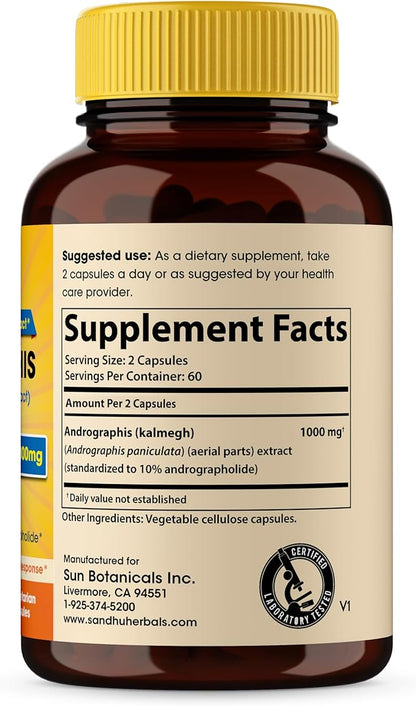 Sandhu Herbals Andrographis Paniculata Kalmegh for Immune and Liver Health Support| 120 Vegetarian Capsules, 2 Months Supply| Ayurvedic Herbal Vegetarian Supplement Complex