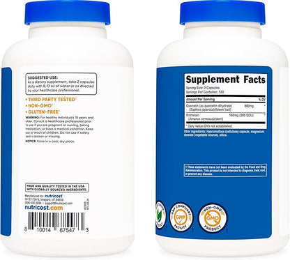 Nutricost Quercetin 880mg, 240 Vegetarian Capsules with Bromelain (165mg) - 120 Servings (440mg Quercetin Per Cap) - Gluten Free, Non-GMO