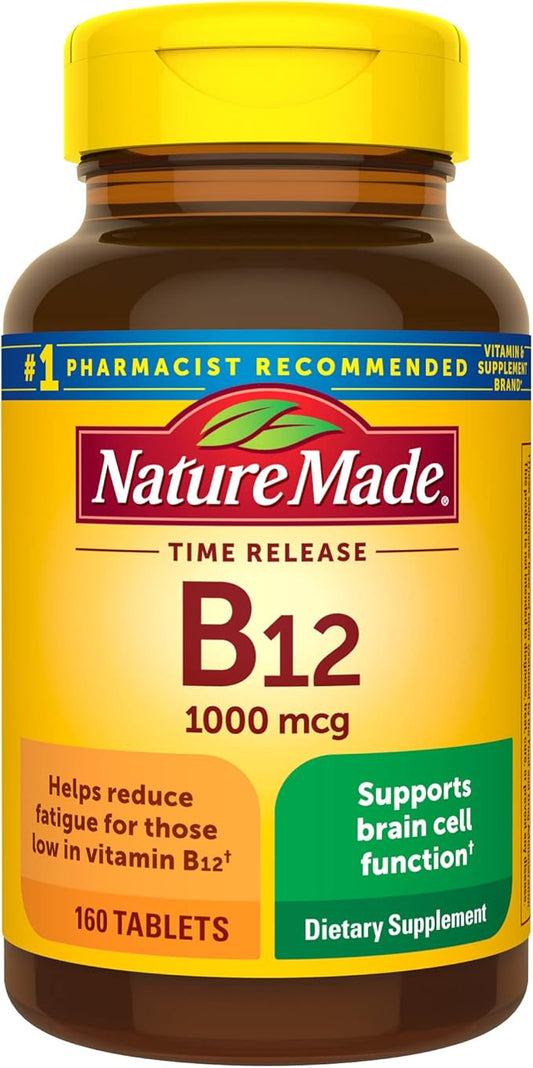 Nature Made Vitamin B12 1000 mcg, Dietary Supplement For Energy Metabolism Support, 160 Time Release Tablets, 160 Day Supply