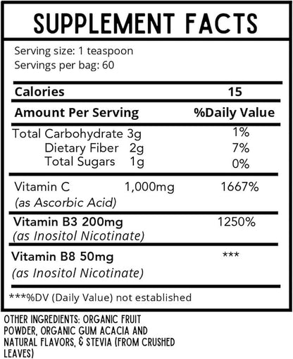 Kids Defense Powder | Orthomolecular Dose of 1000 mg Vitamin C and 250 mg B3 | Pure, Corn Free, & GMO-Free | Cotton Candy Flavor | 60 Servings