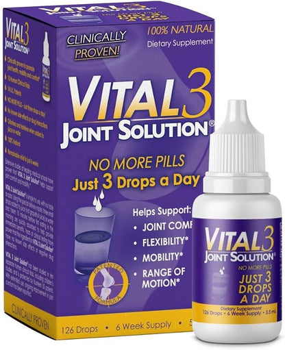 Vital 3 Joint Solution® Clinically Proven Liquid Knee Relief + Antarctic Krill Oil 1000 mg with Omega-3s EPA, DHA