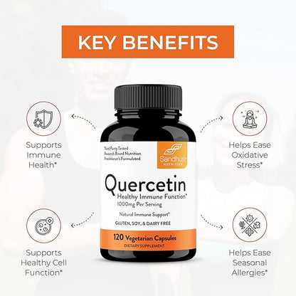 Sandhu's Quercetin 1000mg Per Serving Vegetarian Supplements 120 Capsules (Pack of 2) Bioflavonoids for Immune Support & Respiratory Health, Seasonal Allergy Support | Quercitin for Men and Women