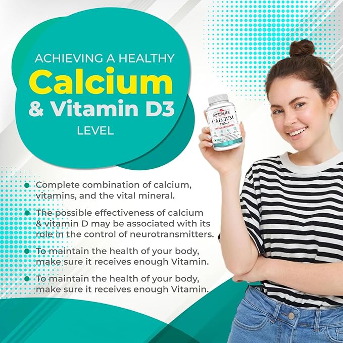 Calcium Carbonate 240 Tablets 1200mg | with Vitamin D3 1600IU| Dietary Tablets with Mineral and Vitamins Help in Bone Health, Muscle Health, Joints Health for Men & Women