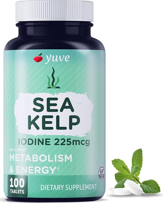 Thyroid Support for Women, Iodine Supplements for Thyroid, 225mg – Natural Metabolism & Energy, Organic Seaweed from North Atlantic Ocean, Plant-Based, Non-GMO - 100 Tablets
