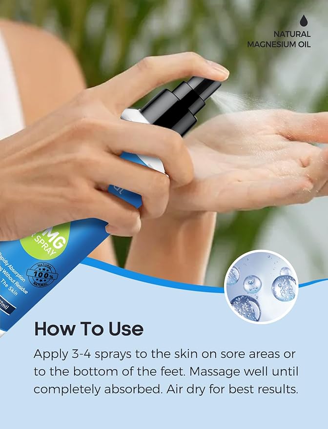 Magnesium Spray, Pure Magnesium Oil Spray for Feet,Ideal Gift for Muscle Relaxation&Better Sleep,Rapid Absorption,Quick Drying Without Residue-Unflavored