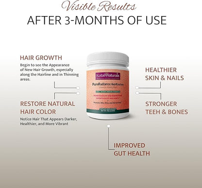 KotaiNNaturals Pure Radiance Hair Revive Unflavored Powder– 2-in-1 Supplement for Hair Growth & Gray Hair Reversal, Plus Collagen-Boosting Benefits for Skin, Nails, and Bones – for Men & Women