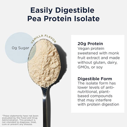 Designs for Health PurePea - 20g Vegan Pea Protein, Non-GMO Natural Drink Mix Powder Supplement, Vanilla (15 Servings / 450g)