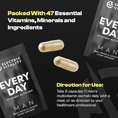 Multivitamins for Men - All in One Pack for Energy and Focus, Mens Vitamins for Mental Performance and Health, Packed with Tongkat Ali, Shilijit, Vitamin C, B3, B1, A, B12, 30 Pk