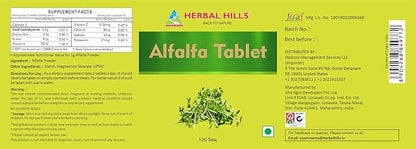 HERBAL HILLS Alfalfa Tablets | 120 Count | Source of Vitamin A | Natural Green Superfoods