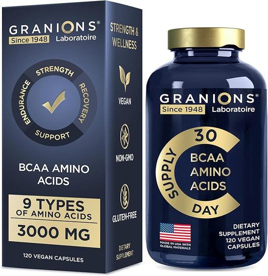 Essential Amino Acids Supplement for Men & Women - All 9 BCAAs EAA Supplements Formula - Leucine Amino Acid, Lysine, Tryptophan, Advanced Amino Energy & Muscle Recovery - 120 Vegan BCAA Capsules