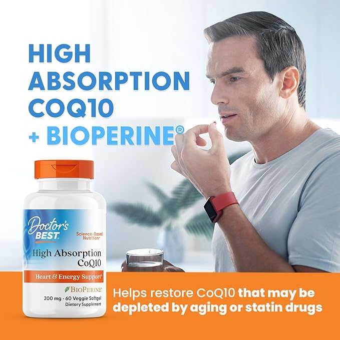 Doctor's Best High Absorption COQ10, Heart & Energy Support, USP Verified, Naturally Fermented CoQ10, Non-GMO Gluten Free, Soy Free, Vegetarian 60 Veggie Softgels