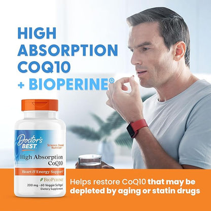 Doctor's Best High Absorption COQ10, Heart & Energy Support, USP Verified, Naturally Fermented CoQ10, Non-GMO Gluten Free, Soy Free, Vegetarian 60 Veggie Softgels