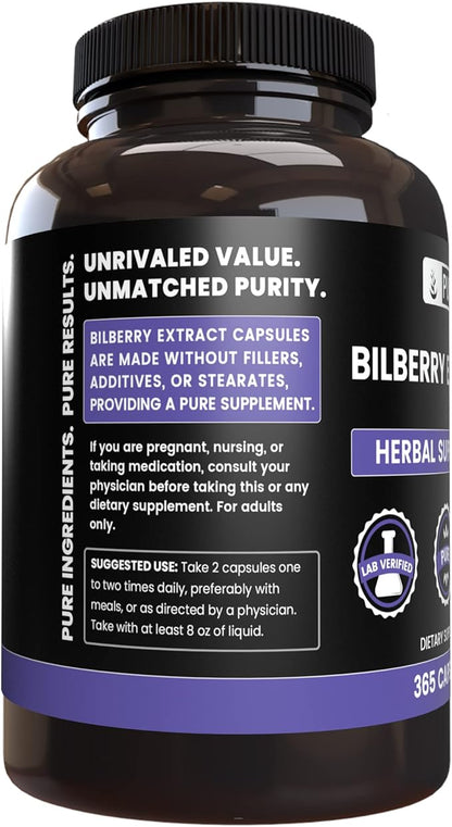 Pure Original Ingredients Bilberry Extract (365 Capsules) No Magnesium Or Rice Fillers, Always Pure, Lab Verified