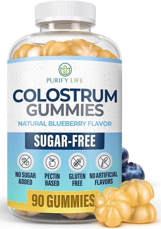 Sugar-Free Colostrum Gummies (1500mg) Bovine Colostrum for Humans, Grass-Fed Supplement for Gut Health, Leaky Gut Repair, Immune Support, Skin Health - 35% IgG Per Serving