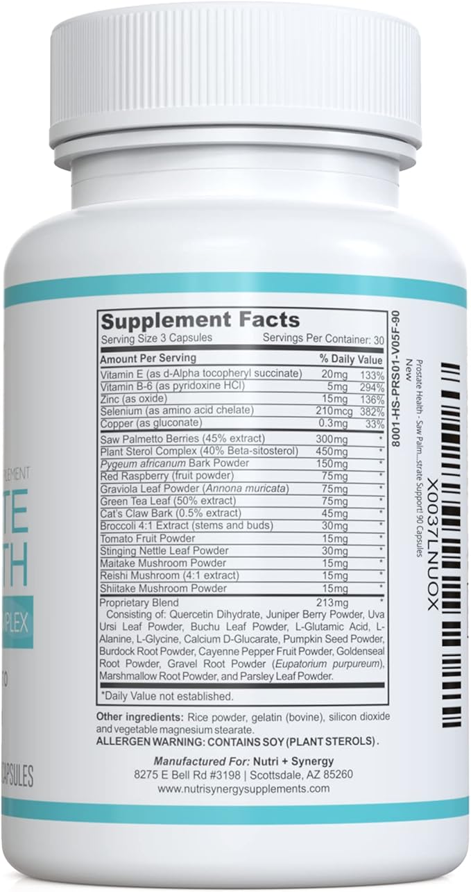 Prostate Health - Saw Palmetto, Zinc, Vitamins B6 & E, Selenium, Advanced Formula for Prostate Support. 90 Capsules