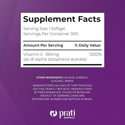 Vitamin E 400 IU – 300 Softgels – Strengthens The Defense System, Combats Free Radicals, and Promotes Healthy Aging – for Adults